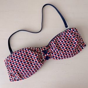 NWOT Jessica Simpson padded red white and blue Heart Print Bandeau Bikini Top
